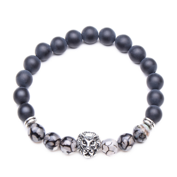 Wholesale 8mm Zinc Alloy Onyx Stone Expandable Beaded Lion Bracelet